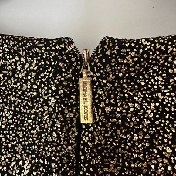 Michael Kors Gold Foil Flounce Dress with Long Sleeves - Picture 4 of 7